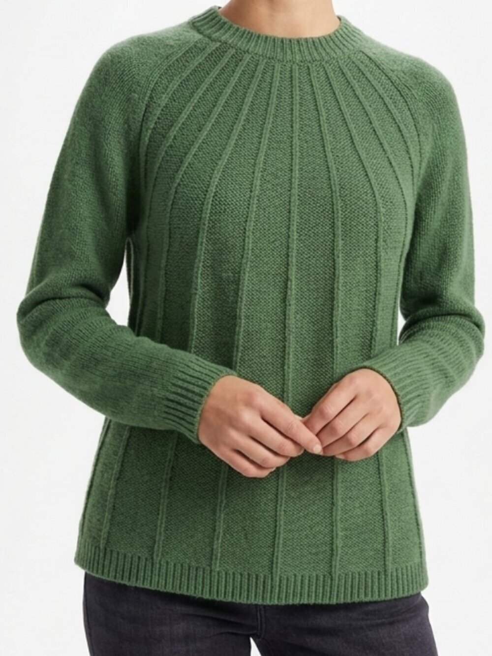BODEN Alpaca Wool Button Back Sweater Green Ribbed 12